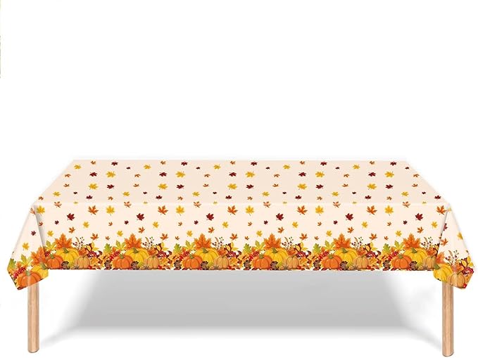 Thanksgiving Disposable Tablecloth, 54 x 108 Inch Rectangle Waterproof Plastic Fall Theme for Harvest Party Table Decoration (Maple 6 Pack)