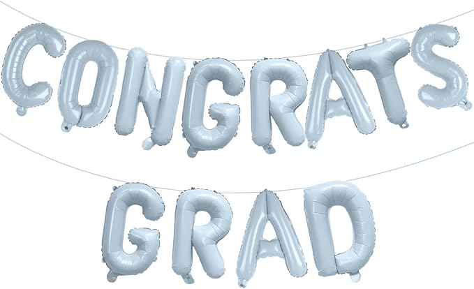 KALOR 16 Inch Pastel Blue Congrats Grad Banner Balloons, Pastel Blue Congrats Grad Letters Sign, Graduation Decorations 2026 for Graduation Party Decorations 2026