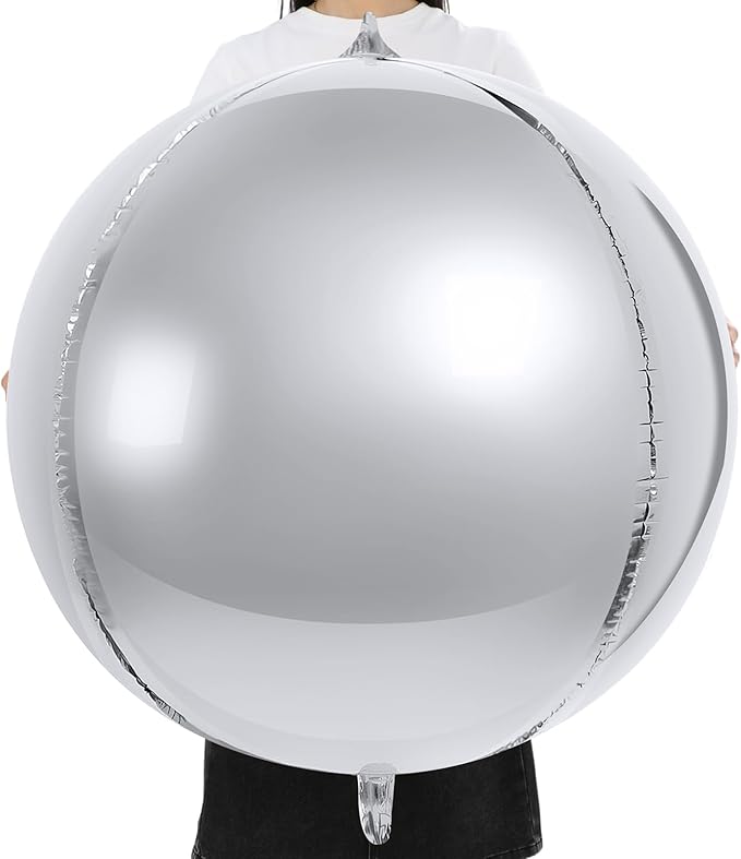 3 Pcs 32 Inch Metallic Silver Foil Giant Balloons 4d Jumbo Round Ball Large Holographic Balloons for Birthday Wedding Bridal Shower Anniversary Party Backdrop Decorations