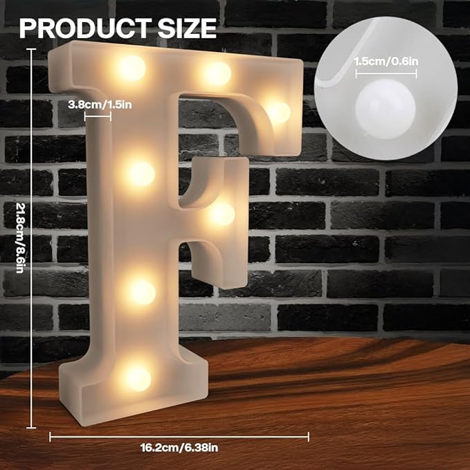 Marquee Light up Letters, 26 Alphabet Battery Powered LED Lights, Night Light White Plastic for Engagement Party Wedding Baby Shower Birthday, Table Decoration (Letter F)