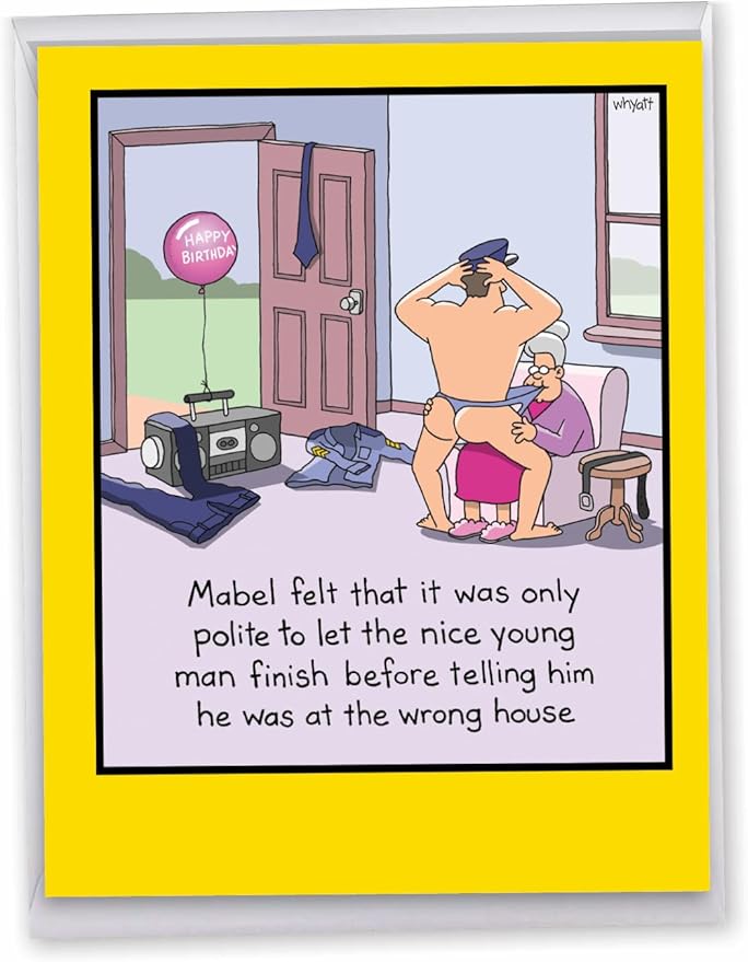 NobleWorks -1 Funny Birthday Card Inappropriate (8.5 x 11 Inch) - Humor Cartoon Bday Notecard with Envelope - Strippergram J5552BDG