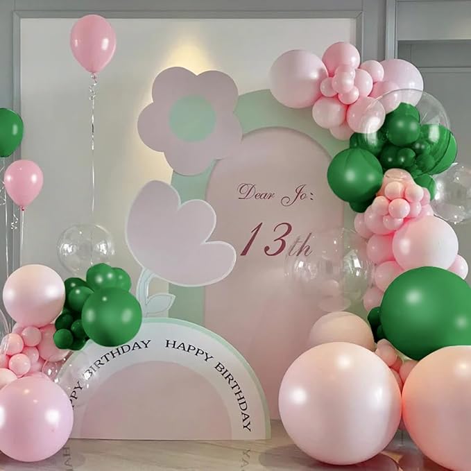 Dusty Rose Balloon Arch Kit, 142 Pcs Retro Pink Nude Dark Green Latex Balloons Different Sizes 18 12 10 5 Inch for Birthday, Baby Shower, Wedding