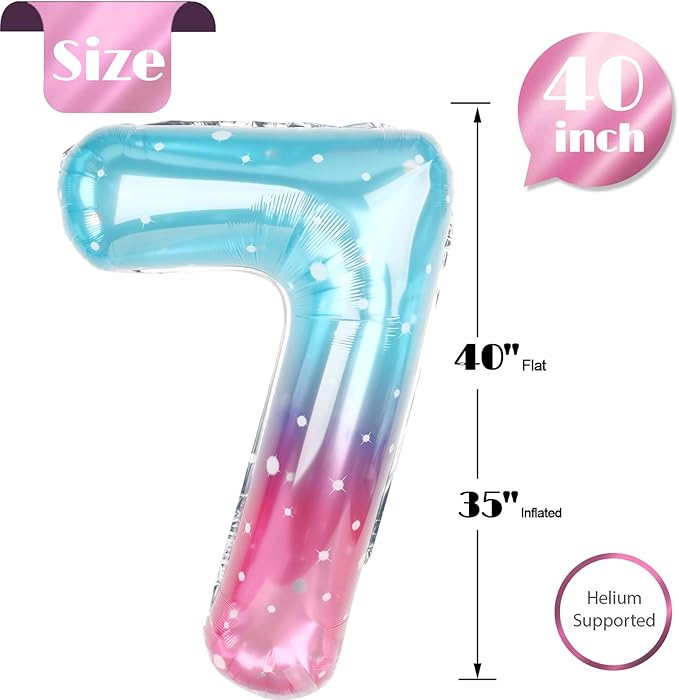 Starry Sky 7 Balloon, Number Balloons 40 Inch, 7th Birthday Decorations for Girls Kids, Party Decoration for Women, Number 7 Balloon