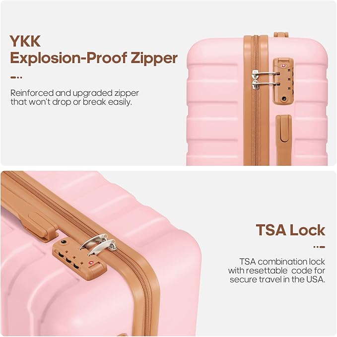 Luggage Sets 3 Piece, 20 Inch Hardshell Carry On Luggage 22x14x9 Airline Approved, Suitcase with TSA Locks & YKK Zippers, Carry On Suitcase with Wheels for Men & Women Travel