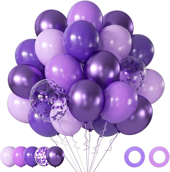 Purple Latex Balloon Set - 50 Pcs 12 Inches Dark Purple Balloons Metallic Purple Balloons for Birthday Wedding Baby Shower Party Decoration