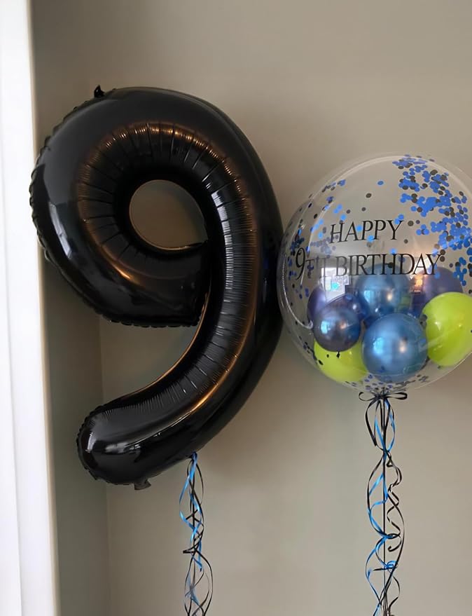 Number 9 Balloons - 40 Inch Black Number Balloons Giant Black balloon Big Foil balloon for Men Women Boys Girls Birthday Graduation Anniversary Party Decorations
