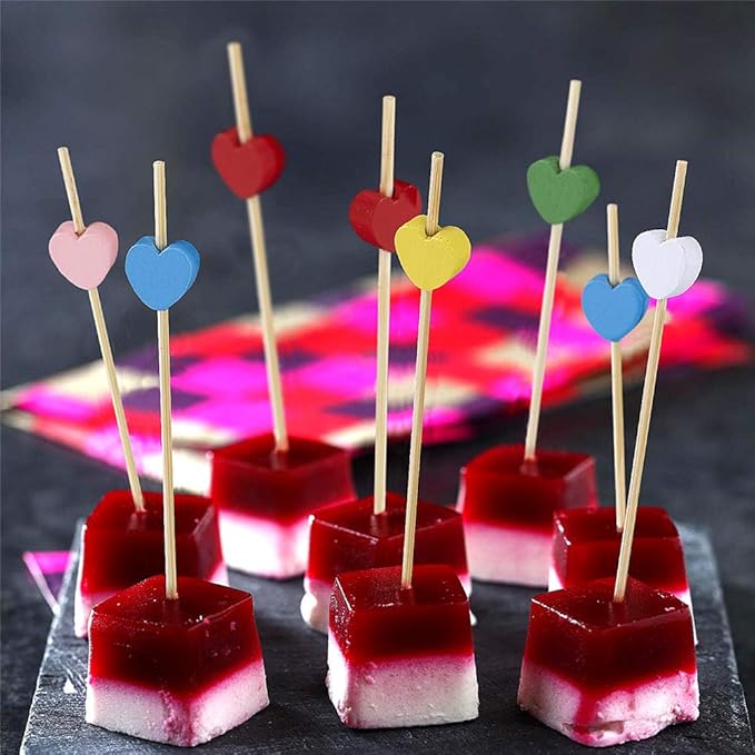 Minisland White Love Heart Cocktail Picks, 4.7 Inch Long Bamboo Fancy Toothpicks for Appetizers, Decorative Valentines Bridal Wedding Party Food Drinks Garnish Fruit Skewer Sticks 100 Counts -MSL135