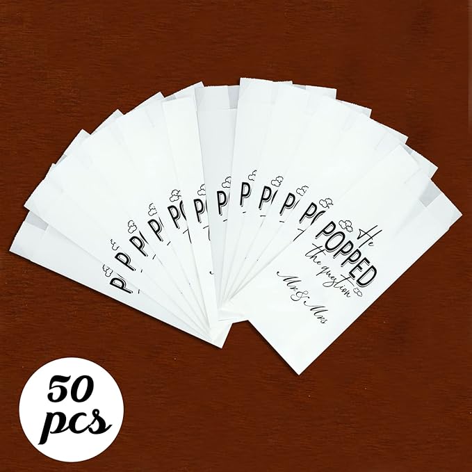 He Popped the Question Popcorn Engagement Party Favors Popcorn Bags,Wedding Bridal Shower Engaged Goody Snack Treat Bags Grease Resistant