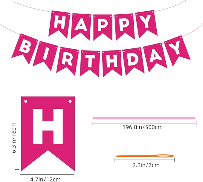 Hot Pink Happy Birthday Banner Sign for Backdrop Hot Pink Birthday Decorations for Girls Women 13th 15th 21th 30th Party Banner Garland Wall Door Bunting Flag