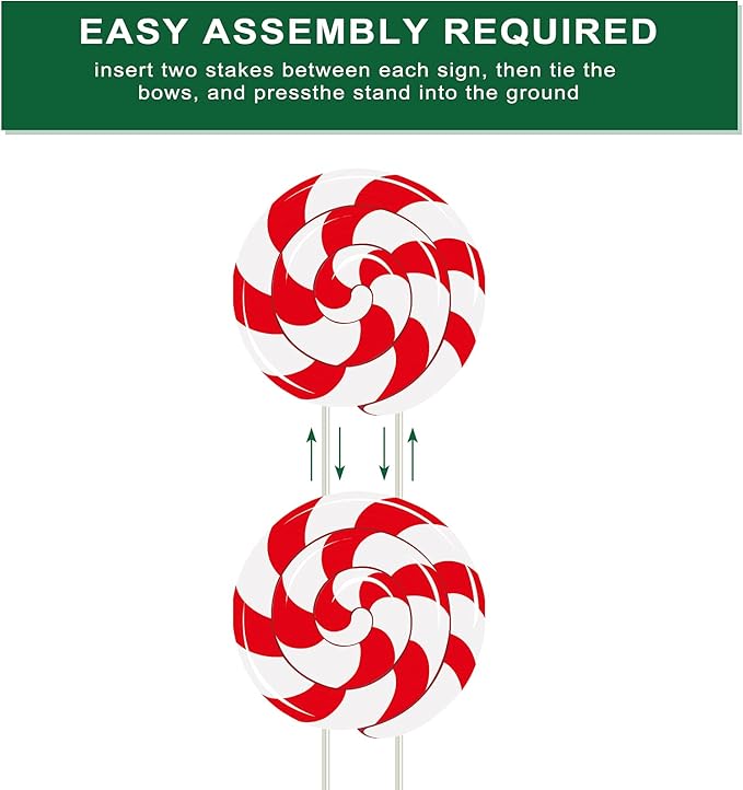 Skylety 2 Sets Christmas Peppermint Cane Candy Outdoor Decorations with 44 Inch Lawn Yard Stake with LED String Lights for Green Christmas Front Door Home Farmhouse Garden Outside Party(2 Sets)