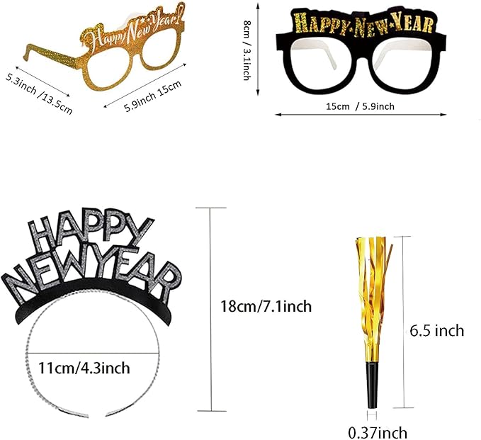 39 Pieces New Years Eve Party Supplies 2026,Happy New Year Headband Tiara, New Year Glasses 2026