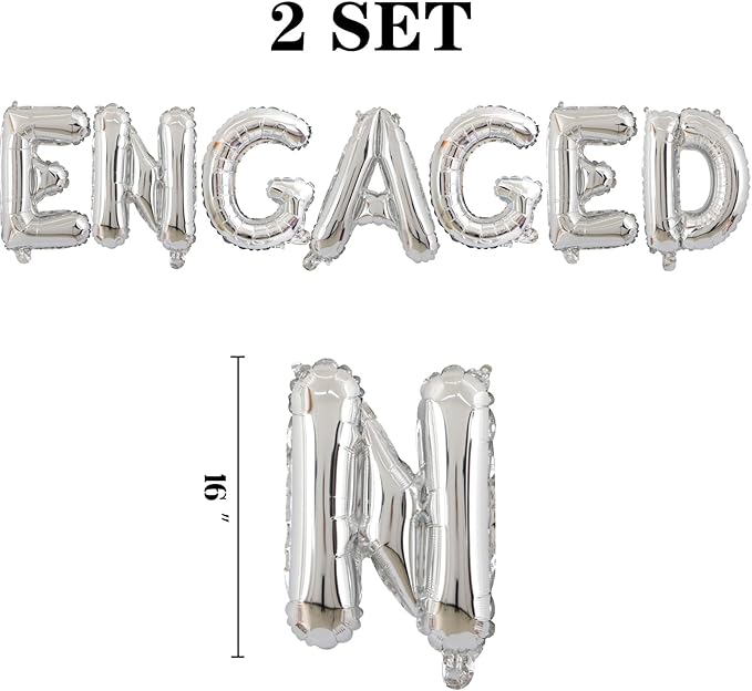 2 Set 14Pcs Silver Engaged Letter Balloons 16in Balloon Foil Letter Decorations Party Decor Silver Letter Balloons Engaged Party Supplies