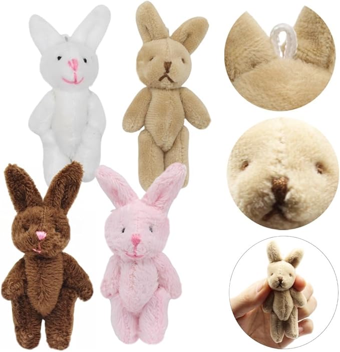 Mini Plush Bunny, 12 Pcs Tiny Stuffed Animals, 3.2 Inch Easter Bunny Doll, Soft Rabbit for Easter, Birthday, Wedding Decorations, Easter Basket Stuffers (3.2 Inch)