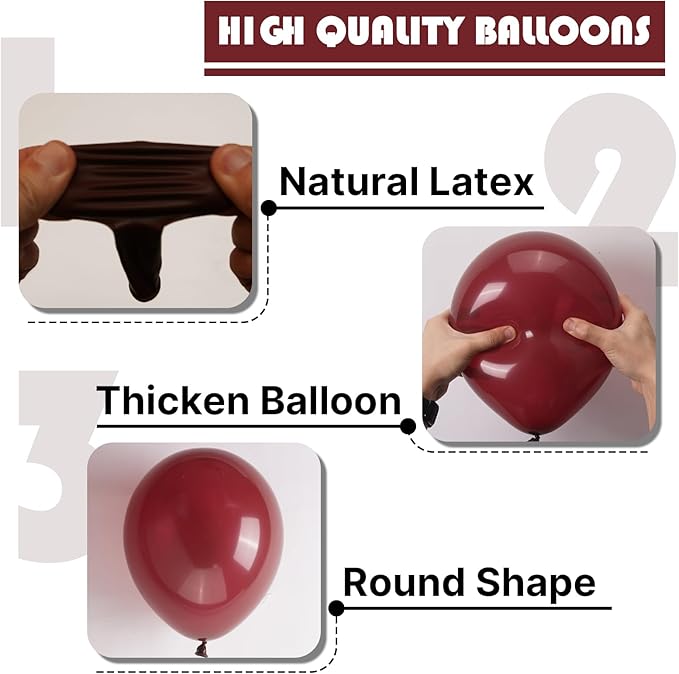 PartyWoo Burgundy Balloons 101pcs 12 Inch Dark Chestnut Red Maroon Helium Balloons for Graduation Wedding Thanksgiving Birthday Bachelorette Citizenship Strawberry Theme Party Decorations Red-Y62