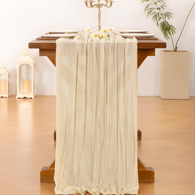 Socomi 3pcs Beige Easter Spring Cheesecloth Table Runner Boho Rustic Gauze 120 inch 10FT Cheese Cloth Runner for Wedding Party Baby Shower Birthday Home Decor Holiday Decorations