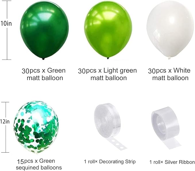 Balloon Garland Arch Kit Green, 107PCS Green White Balloon Arch Kit Balloon Garland, Latex Balloons With Confetti Balloons For Birthday Decoration Wedding Baby Shower Decoration Jungle Party Supplies