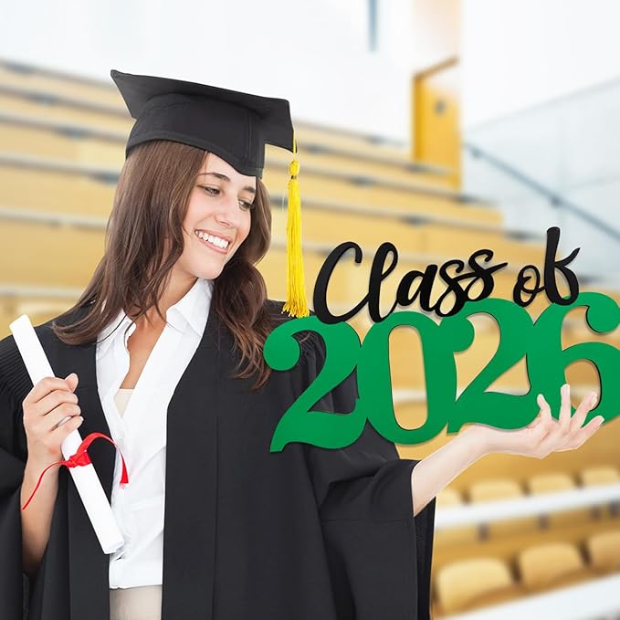 Class of 2026 Decorations Graduation Decorations 2026 Senior Photo Props Green Graduate Wooden Sign for Graduation Party Decorations