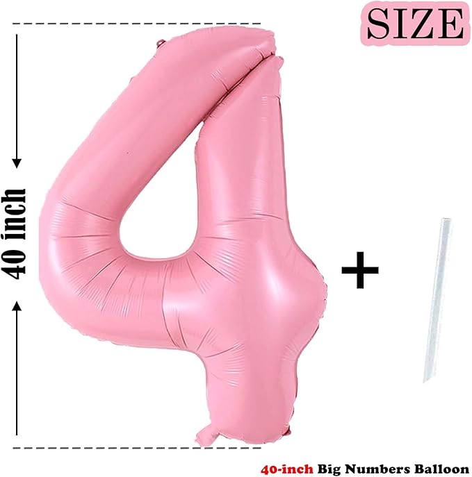 Number 4 Balloon 40 Inch Pink Number Balloon Foil Mylar Alphabet Balloon for Birthday Wedding Baby Shower Party Large Number Balloon