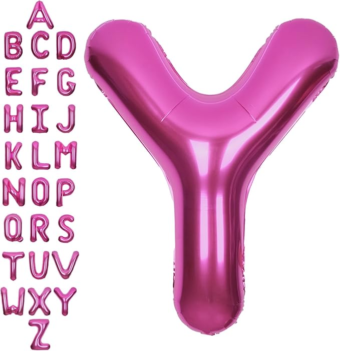 SUWEN 40 Inch Hot Pink Large Y Letter Balloons Big Foil Helium Letter Balloons A-Z Jumbo Mylar Happy Birthday Party Decorations for Woman Anniversary Party Supplies