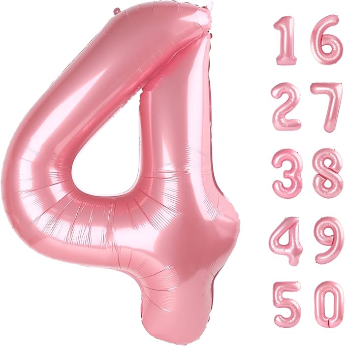 40 Inch Large Pearlescent Pink 4 Balloon Numbers Big Foil Number Balloons Giant Helium Happy 14th 24th Birthday Party Decorations for Man and Women, Huge Mylar Anniversary Party Supplies