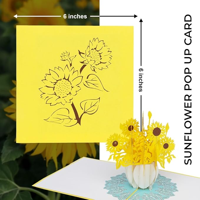 iGifts And Cards Inspirational Sunflowers 3D Pop-Up Card – Sunflower Bouquet in White Vase – Friendship, Thinking of You, Welcome Home, Housewarming, Encouragement Gift – 6 x 6 Handmade Floral Card