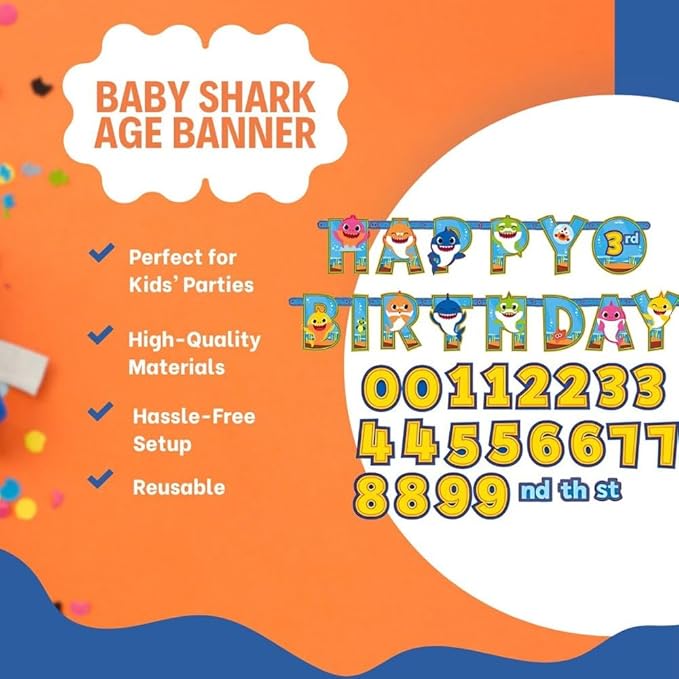 Baby Shark Happy Birthday Jumbo Add An Age Banner - 10.5' x 10" (Pack Of 1) - Multicolor Party Decoration - Great For Themed Parties & Events