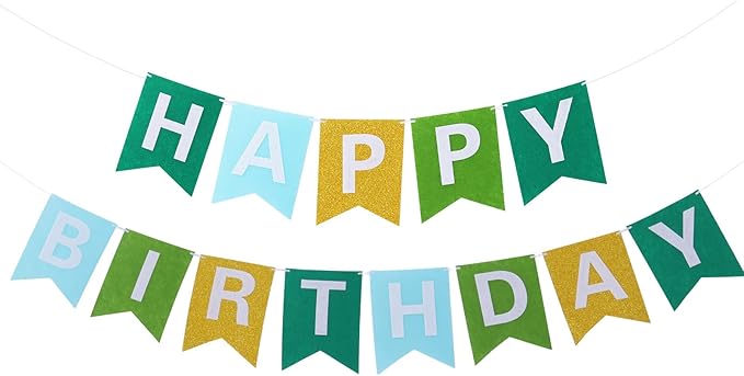 Irenare 4 Pieces Happy Birthday Banner Colorful Birthday Party Decor Rainbow Felt Garland Banner Party Decorations Supplies (Gradient Green and Gold)