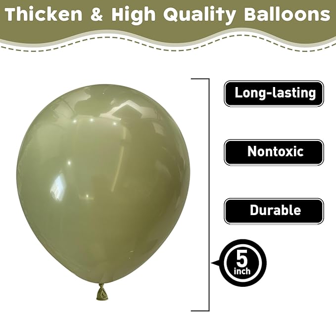 Avocado Green Balloons 60pcs 5inch Olive Green Balloon for Balloon Garland Arch 5'' Round Mini Sage Green Latex Balloon for Kids Birthday Party Decoration DIY Jungle Safari Graduation Christmas