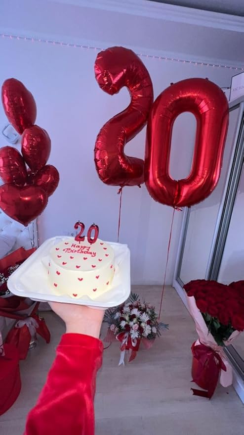 Red Number 0 Balloon 40 Inch, 0 Balloon Number for 10th 20th 30th 40th 50th 60th Birthday Decorations, Red Party Supplies