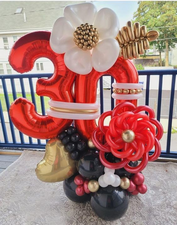 Red 3 Balloon, Number Balloon 40 Inch, 3rd Three Year Old Birthday Deco for Red Party Decorations, Number 3 Balloon