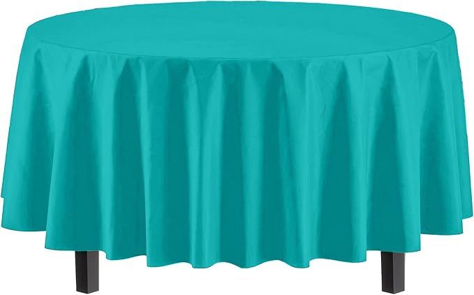 Exquisite 12-Pack Premium Plastic Tablecloth 12-Pack Premium Plastic 84-Inch Round Tablecloth - Aqua Blue