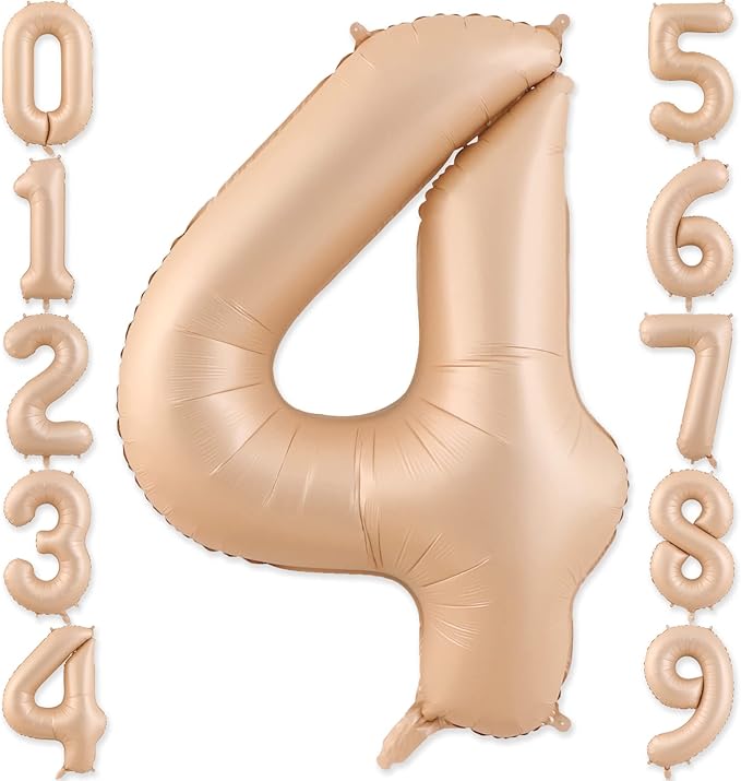 4 Balloon, 4 Balloon Number, Number 4 Balloon 40 Inch, Beige Large Big Foil Number Balloons for Birthday Party Graduation Wedding Anniversary Baby Shower Bachelorette Decoration Supplies