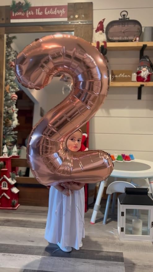 Rose Gold Number 2 Balloon 40 Inch, 2 Balloon Number, 2nd Birthday Decorations for Baby Girls Boys Toddlers