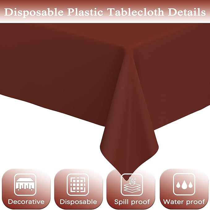 WNINK 2 Pack Maroon Tablecloths Burgundy Disposable Table Covers 54" x 108" Table Cloths for BBQ Birthday Picnic Bridal Shower Engagement Wedding Plastic Table Cloths for Parties
