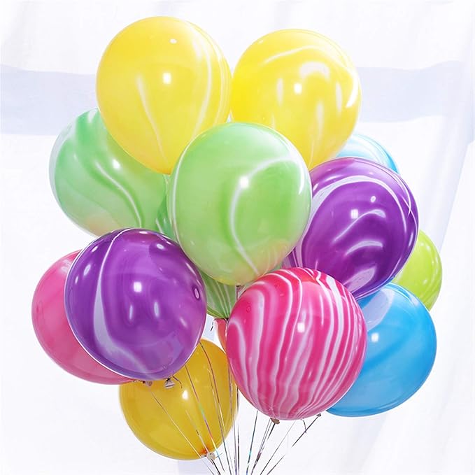 Rainbow Tie Dye Balloons 100PCS 12 Inch Agate Marble Latex Swirl Balloons For Tie Dye Birthday Party Supplies,Candyland,Bachelorette,Fun Hippie Party Decorations(Multi-Color)