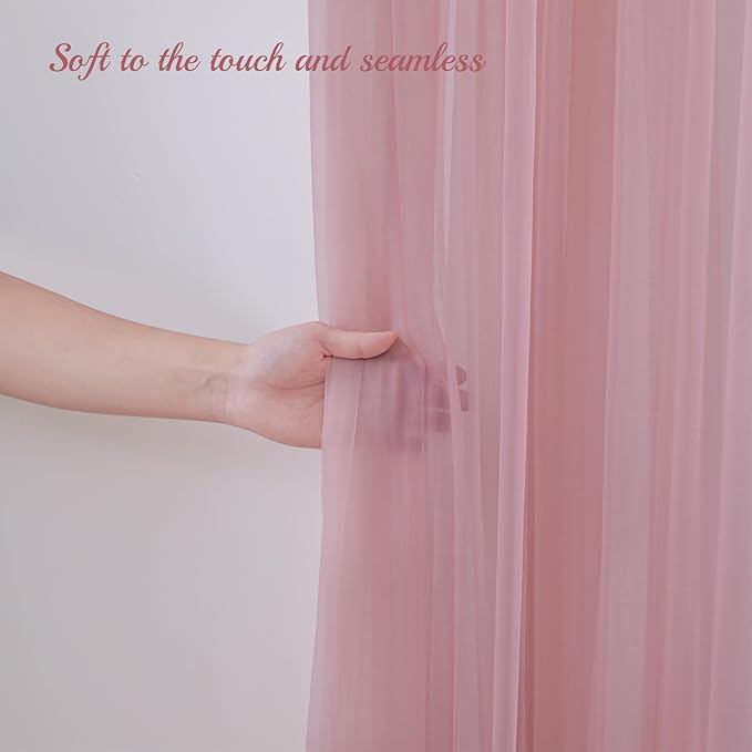 10x10ft Dusty Rose Tulle Backdrop Curtain with Lights String for Parites, Sheer Photo Backdrop Drapes for Wedding Baby Shower Bridal Shower Birthday Party Photo Shoot Background Decorations