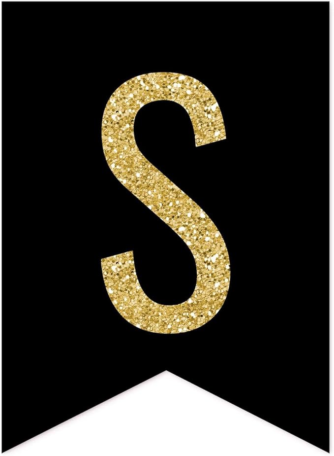 Andaz Press Faux Gold Glitter on Black Birthday Party Banner Decorations, Sweet 15, Approx 5-Feet, 1-Set, Quinceañera 15th Birthday Colored Hanging Pennant Decor