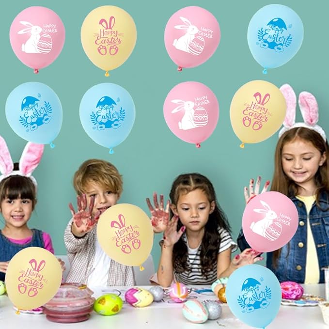 Easter Party Decorations - Latex Balloons with Bunny & Egg Prints for Easter Themed Party - Arch Decor Supplies, 12Pcs