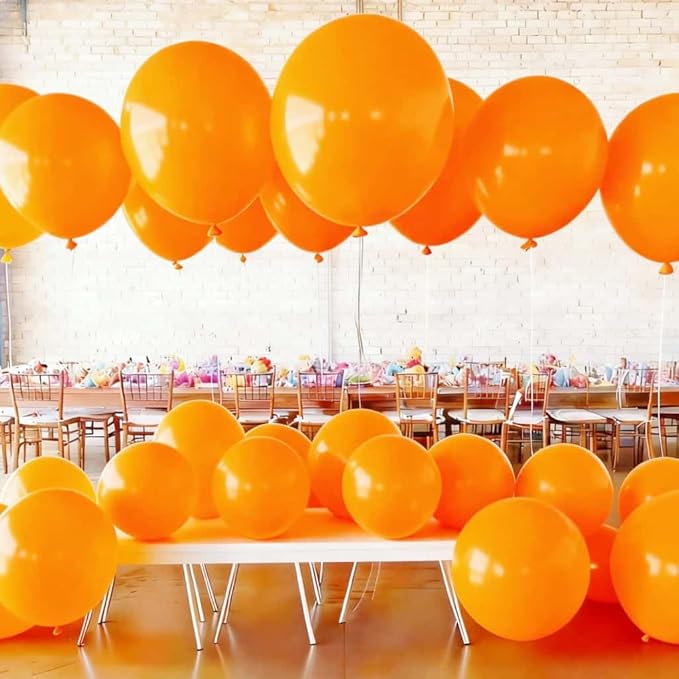 50 Pcs Giant Orange Latex Balloon Kit - Mixed Sizes (18", 24", 36") Pool-Safe Party Decorations Ideal for Halloween, Thanksgiving, Autumn Parties, Baby Showers & Events