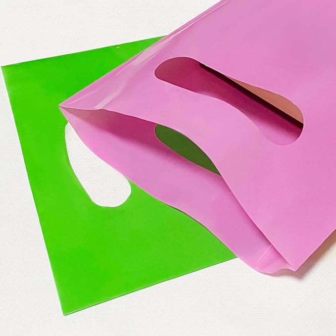 Plastic Party Favor Bags, 50 PCS 6" x 8" Assorted Color Party Goodie Bags for Kids, Plastic Favor Bag Bulk with Handle for Kids Birthday Party, Christmas, Halloween, Weddings