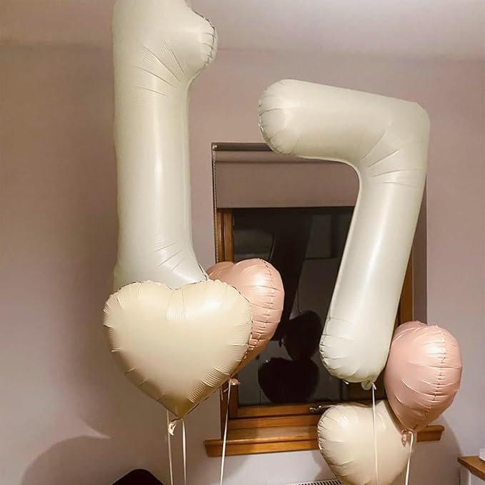 40 Inch Beige Number Balloon 7, Large Cream Number Foil Mylar Balloons for Birthday Party Celebration Decorations Supplies, Digital Balloons for Wedding Anniversary Events Decorations