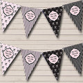 Paris Stripes Bows Black Pink French Personalized Birthday Party Bunting - Hanging Party Decoration - Birthday Party Banner Garland | Decorative Party Supplies