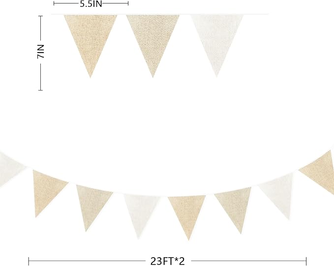 46Ft Burlap Party Decorations White Beige Burlap Banner Triangle Pennant Flag Linen Bunting Garland Streamers for Vintage Birthday Wedding Rustic Baby Shower Engagement Easter Party Decorations