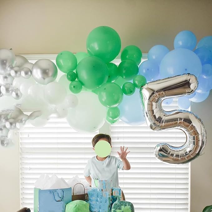 Silver Number 5 Balloon, 40 Inch Large Number Foil Mylar Balloons for 5th Girl Boy Birthday Party Celebration Decoration Supplies,Big Digital Balloons for Wedding Anniversary Events Decor