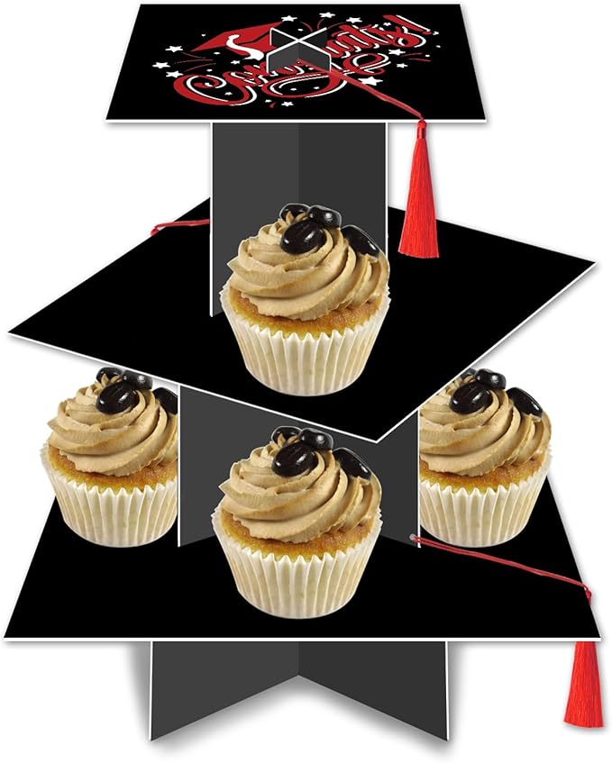 KALEFO Graduation Decorations 2026 Graduation Cap Cupcake Stand with Tassel Graduate Party Favors Table Decor Grad Party Supplies (Red)