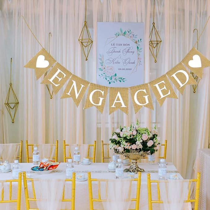 Engaged Burlap Banner Rustic Engagement Party Decorations Bunting Garland