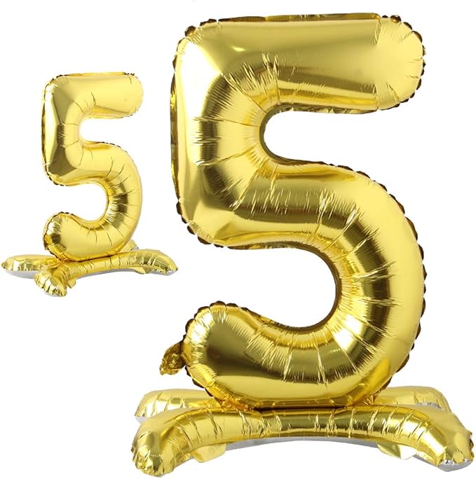 Self Standing 32 Inch Number Balloons Foil Ballon Gold Digit ball Wedding Birthday Party Decoration Baby Shower Supplies (32 inch Stand Gold 5)