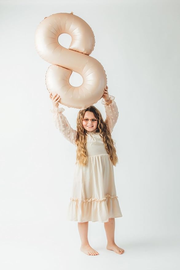 Light Brown 8 Balloon, Tan Number Balloons 40 Inch, 8th Beige Birthday Decorations for Boys Girls, Sandy Brown Birthday Balloons, Khaki Party Supplies, Number 8 Balloon