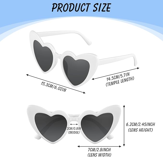 6 Pack Bachelorette Sunglasses Heart Shaped Sunglasses Vintage Heart Glasses for Women Wedding Party Decor