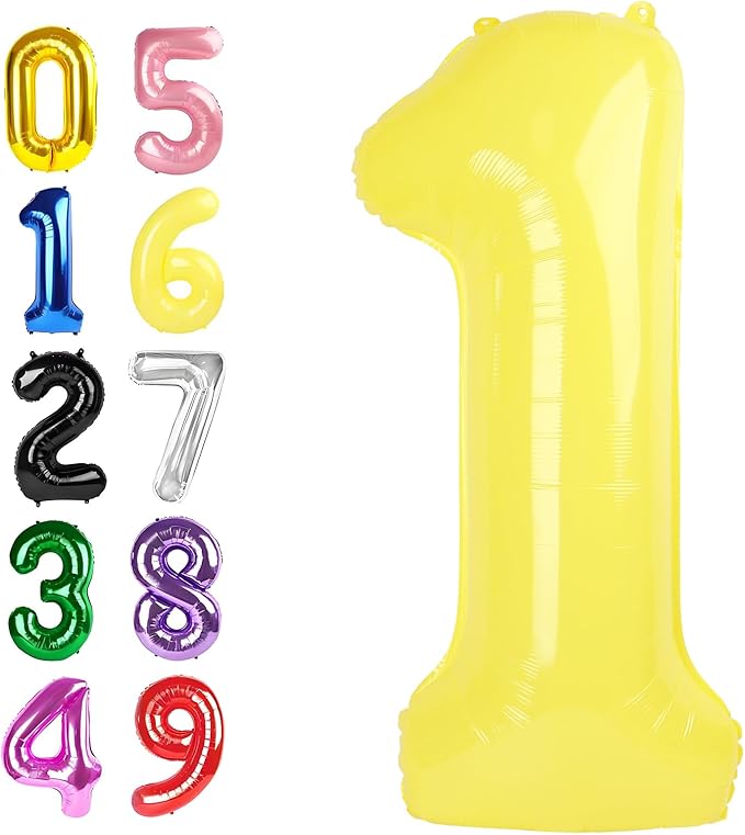 1 Balloon Number, 40 Inch Yellow Balloons for Birthday Party Decoration, Foil Number Ballon for 1, 10, 11, 15, 16, 18, 100 Celebration, Boy and Girl Birthday, Baby Shower, Anniversary Decor